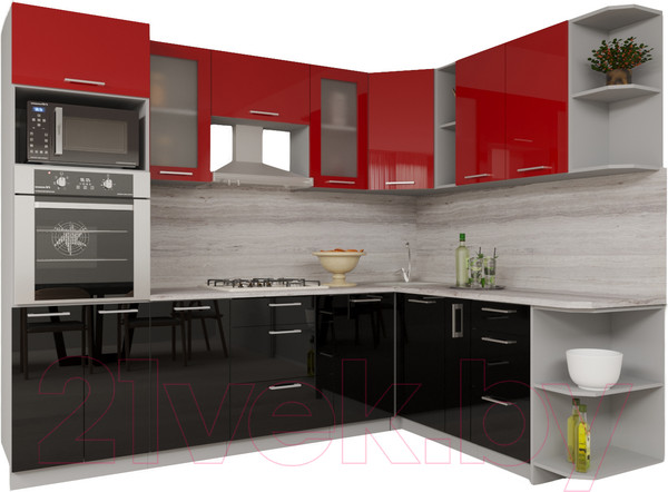 Изображение товара Кухонный гарнитур Interline Мила Gloss 1.88x2.6 правая (красный/черный)