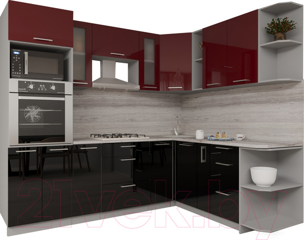 Изображение товара Кухонный гарнитур Интерлиния Мила Gloss 1.88x2.4 правая (бордовый/черный)