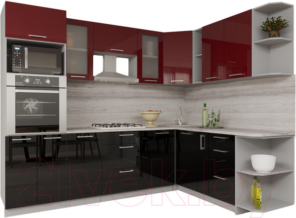 Изображение товара Кухонный гарнитур Interline Мила Gloss 1.88x2.6 правая (бордовый/черный)