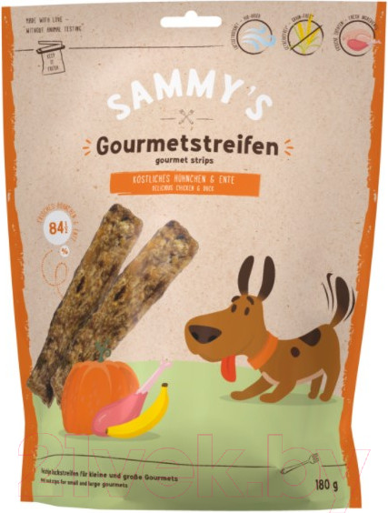 Изображение товара Лакомство для собак Bosch Petfood Sammy's Gourmet стрипсы с уткой и курицей тыква/64420180 (180г)