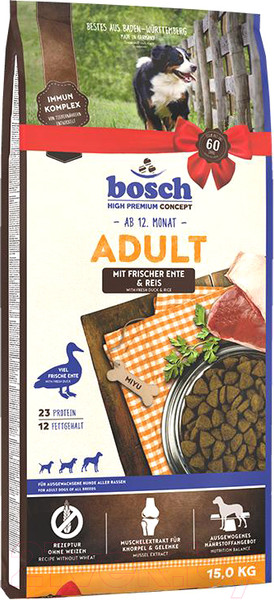 Изображение товара Сухой корм для собак Bosch Petfood Adult Duck&Rice / 80780015 (15кг)