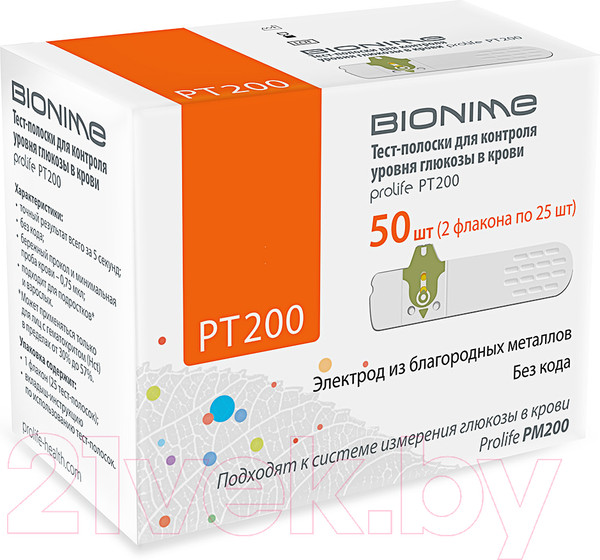 Изображение товара Тест-полоски для глюкометра Bionime Prolife PT200 (50шт)
