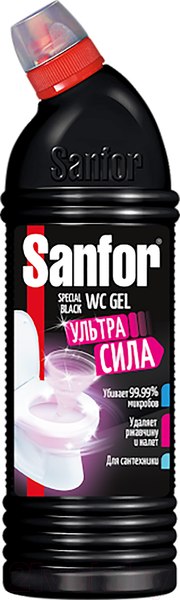 Изображение товара Чистящее средство для унитаза Sanfor WC Gel Special Black. Ультра сила, Цветущая сакура (1л)
