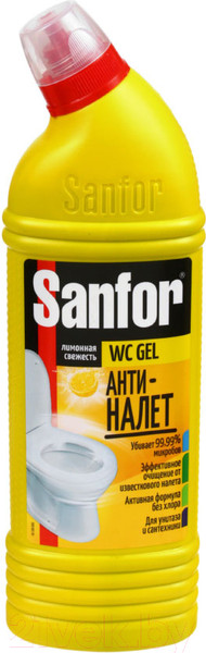 Изображение товара Чистящее средство для унитаза Sanfor WC Gel Антиналет, Лимонная свежесть (1л)