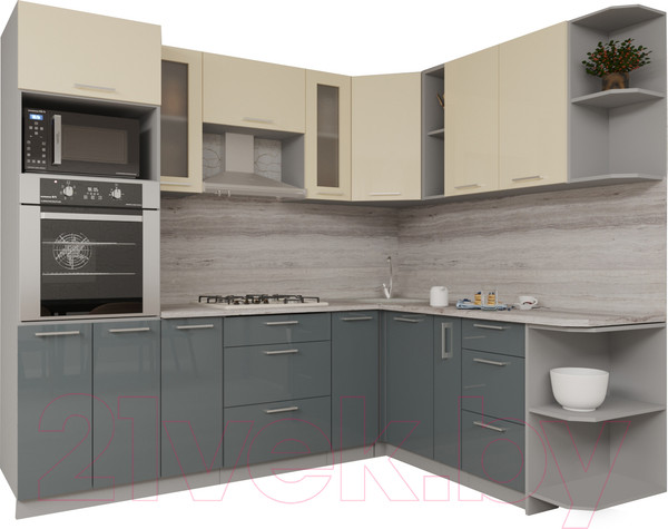 Изображение товара Кухонный гарнитур Интерлиния Мила Gloss 1.88x2.4 правая (ваниль/асфальт)