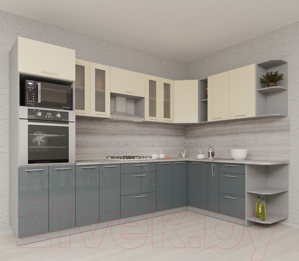 Изображение товара Кухонный гарнитур Интерлиния Мила Gloss 1.88x3.0 правая (ваниль/асфальт)