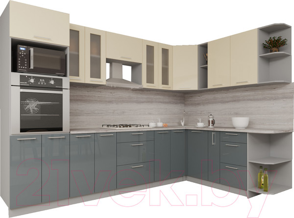 Изображение товара Кухонный гарнитур Интерлиния Мила Gloss 1.88x3.0 правая (ваниль/асфальт)