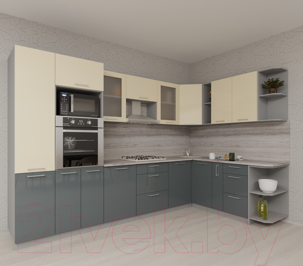 Изображение товара Кухонный гарнитур Интерлиния Мила Gloss 1.88x3.2 правая (ваниль/асфальт)