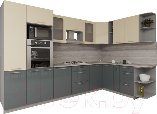 Изображение товара Кухонный гарнитур Интерлиния Мила Gloss 1.88x3.2 правая (ваниль/асфальт)