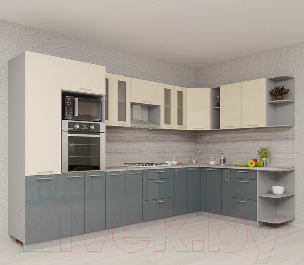 Изображение товара Кухонный гарнитур Интерлиния Мила Gloss 1.88x3.4 правая (ваниль/асфальт)