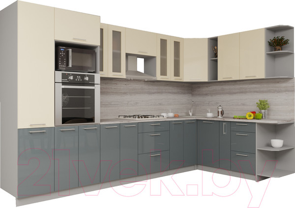 Изображение товара Кухонный гарнитур Интерлиния Мила Gloss 1.88x3.4 правая (ваниль/асфальт)
