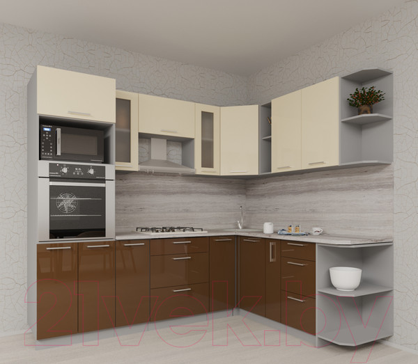 Изображение товара Кухонный гарнитур Интерлиния Мила Gloss 1.88x2.4 правая (ваниль/шоколад)