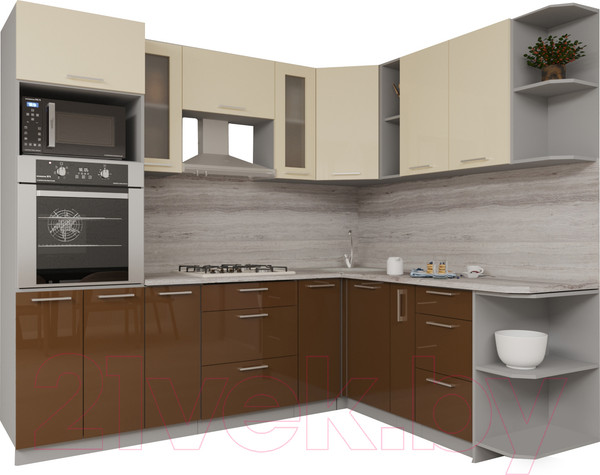 Изображение товара Кухонный гарнитур Интерлиния Мила Gloss 1.88x2.4 правая (ваниль/шоколад)