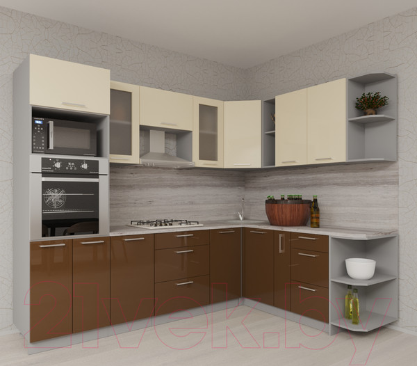 Изображение товара Кухонный гарнитур Интерлиния Мила Gloss 1.88x2.8 правая (ваниль/шоколад)