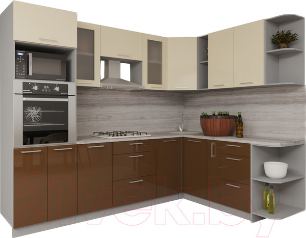 Изображение товара Кухонный гарнитур Интерлиния Мила Gloss 1.88x2.8 правая (ваниль/шоколад)
