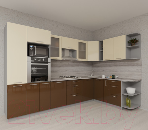 Изображение товара Кухонный гарнитур Интерлиния Мила Gloss 1.88x3.2 правая (ваниль/шоколад)