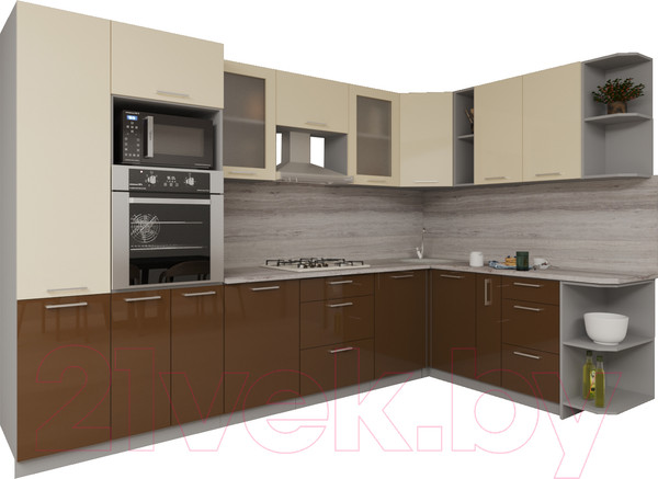 Изображение товара Кухонный гарнитур Интерлиния Мила Gloss 1.88x3.2 правая (ваниль/шоколад)