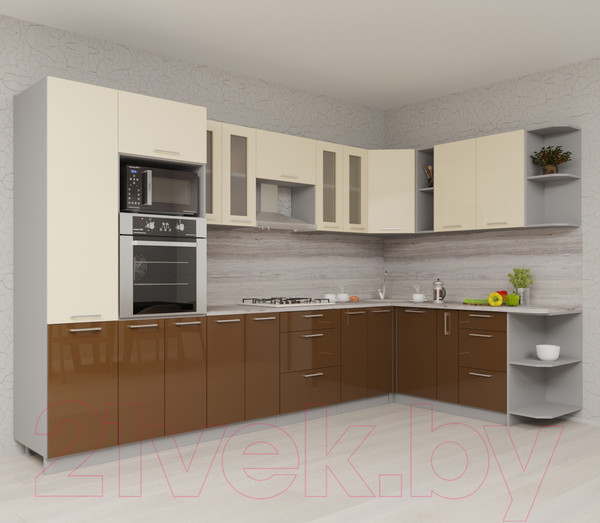 Изображение товара Кухонный гарнитур Интерлиния Мила Gloss 1.88x3.4 правая (ваниль/шоколад)