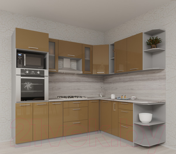 Изображение товара Кухонный гарнитур Интерлиния Мила Gloss 1.88x2.4 правая (капучино/капучино)