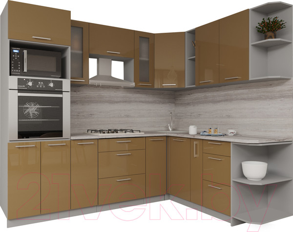 Изображение товара Кухонный гарнитур Интерлиния Мила Gloss 1.88x2.4 правая (капучино/капучино)