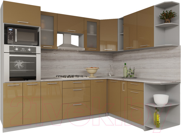Изображение товара Кухонный гарнитур Interline Мила Gloss 1.88x2.6 правая (капучино/капучино)