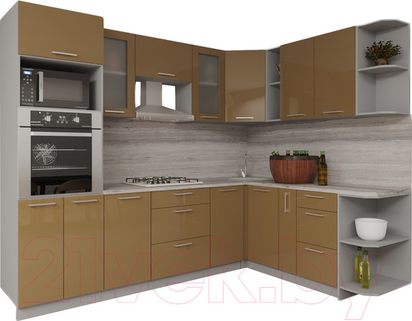 Изображение товара Кухонный гарнитур Интерлиния Мила Gloss 1.88x2.8 правая (капучино/капучино)