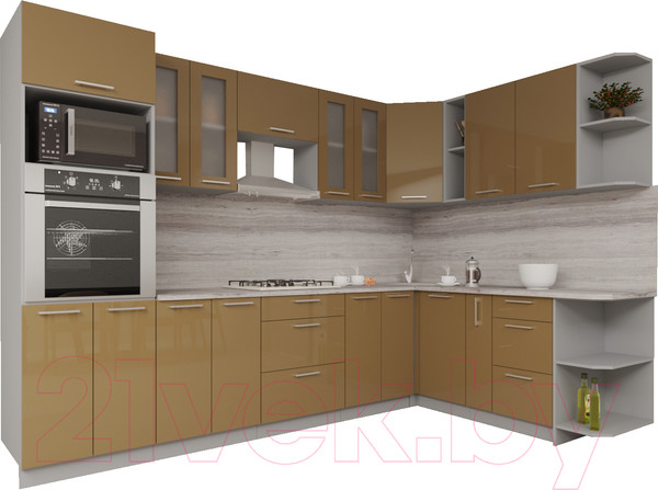 Изображение товара Кухонный гарнитур Интерлиния Мила Gloss 1.88x3.0 правая (капучино/капучино)