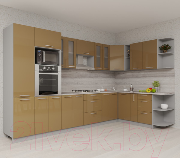 Изображение товара Кухонный гарнитур Интерлиния Мила Gloss 1.88x3.4 правая (капучино/капучино)