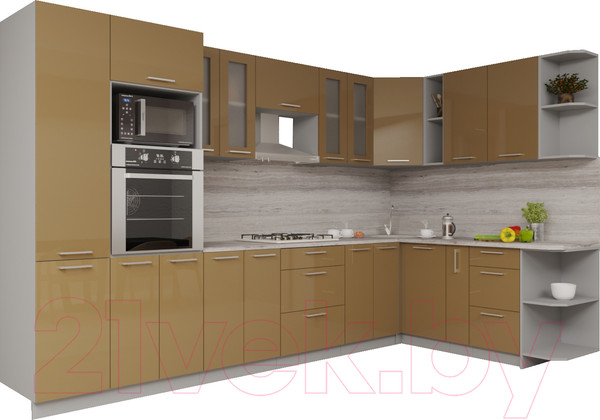 Изображение товара Кухонный гарнитур Интерлиния Мила Gloss 1.88x3.4 правая (капучино/капучино)
