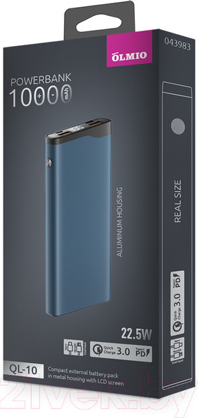 Изображение товара Портативное зарядное устройство Olmio QL-10 10000mAh / 043983 (голубой)