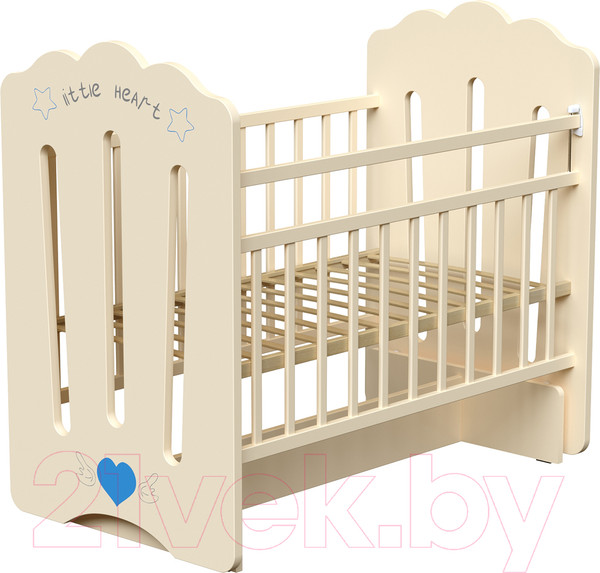 Изображение товара Детская кроватка VDK Little Heart колесо-качалка с маятником (слоновая кость)