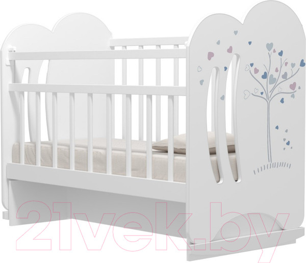 Изображение товара Детская кроватка VDK Wind Tree колесо-качалка с маятником (белый)
