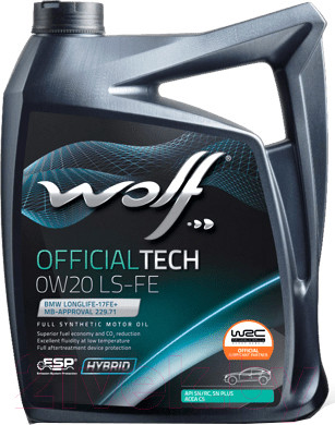 Изображение товара Моторное масло WOLF OfficialTech 0W20 LS-FE / 65631/4 (4л)