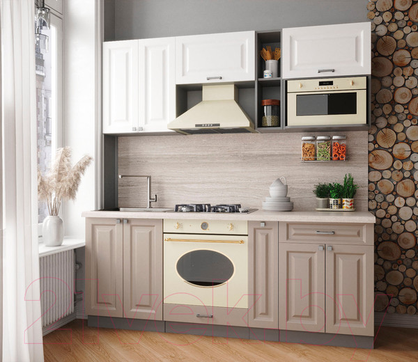 Изображение товара Кухонный гарнитур Интерлиния Мила Деко 2.0 (белый/луна/травертин серый)