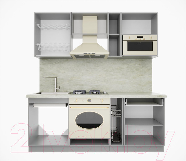 Изображение товара Кухонный гарнитур Интерлиния Мила Деко 2.0 (белый/луна/травертин серый)