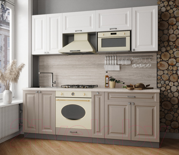 Изображение товара Кухонный гарнитур Интерлиния Мила Деко 2.2 (белый/луна/травертин серый)