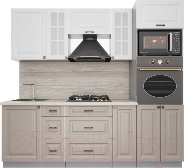 Изображение товара Кухонный гарнитур Интерлиния Мила Деко 2.3 (белый/луна/травертин серый)