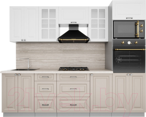 Изображение товара Кухонный гарнитур Интерлиния Мила Деко 2.6 (белый/луна/травертин серый)