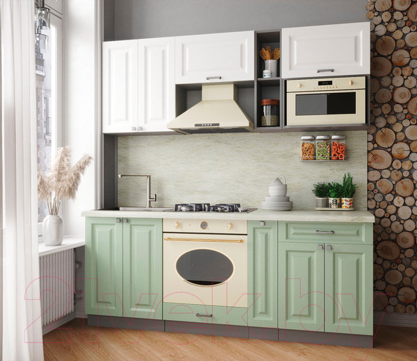 Изображение товара Кухонный гарнитур Интерлиния Мила Деко 2.0 (белый/мята/опал светлый)
