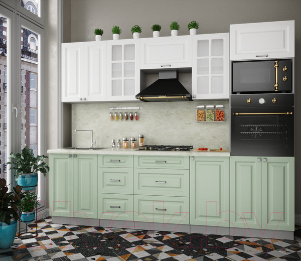 Изображение товара Кухонный гарнитур Интерлиния Мила Деко 2.6 (белый/мята/опал светлый)