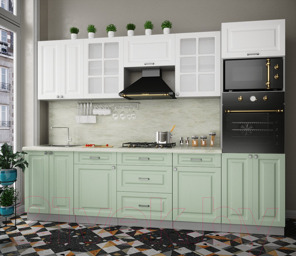 Изображение товара Кухонный гарнитур Интерлиния Мила Деко 2.8 (белый/мята/опал светлый)