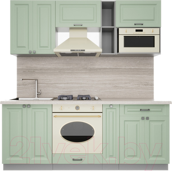 Изображение товара Кухонный гарнитур Интерлиния Мила Деко 2.0 (мята/мята/травертин серый)