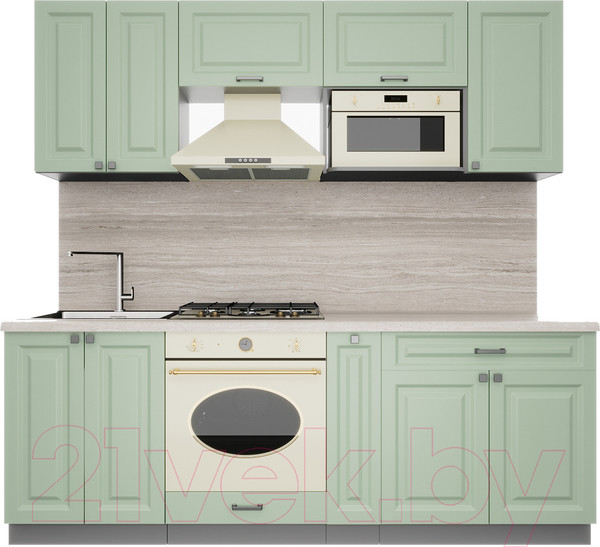 Изображение товара Кухонный гарнитур Интерлиния Мила Деко 2.2 (мята/мята/травертин серый)