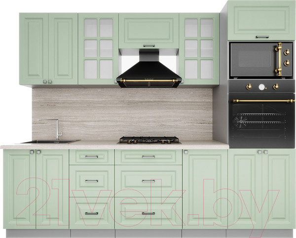 Изображение товара Кухонный гарнитур Интерлиния Мила Деко 2.6 (мята/мята/травертин серый)