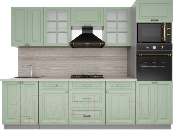 Изображение товара Кухонный гарнитур Интерлиния Мила Деко 2.8 (мята/мята/травертин серый)