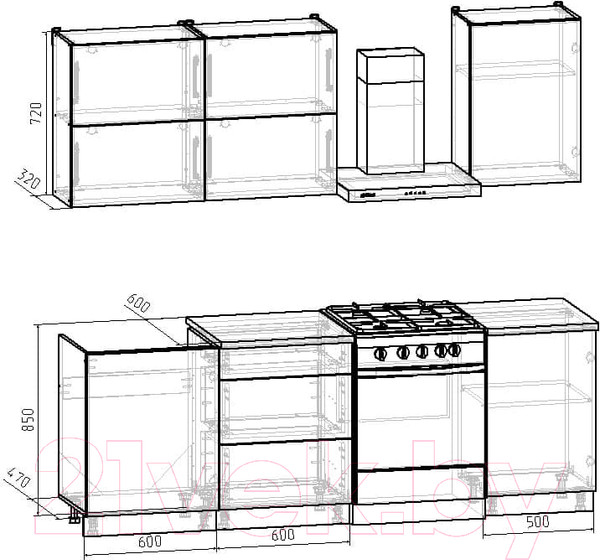 Изображение товара Кухонный гарнитур Интермебель Микс Топ-33 1.7м (белый премиум/дуб крафт золотой/венато)