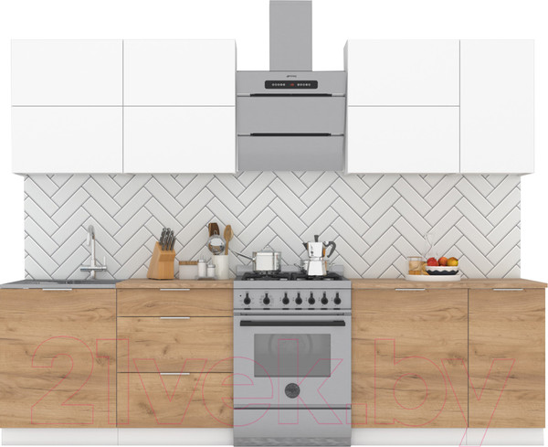 Изображение товара Кухонный гарнитур Интермебель Микс Топ-37 2.2м (белый премиум/дуб крафт золотой/венато)