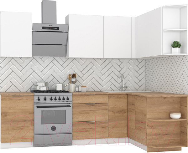 Изображение товара Кухонный гарнитур Интермебель Микс Топ-12 2x1.5м правая (белый премиум/дуб крафт золотой/венато)