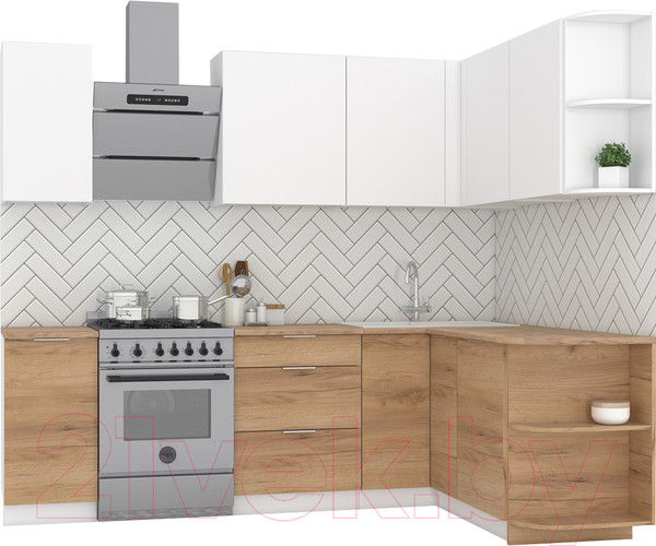 Изображение товара Кухонный гарнитур Интермебель Микс Топ-14 1.9x1.6м правая (белый премиум/дуб крафт золотой/венато)