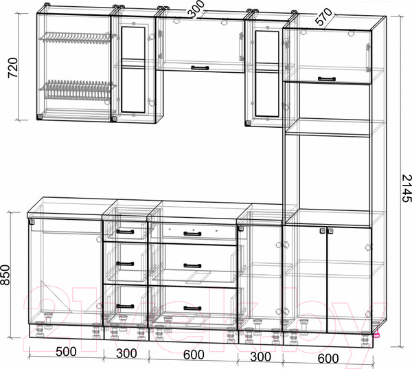 Изображение товара Кухонный гарнитур Интерлиния Мила Деко 2.3 (луна/луна/травертин серый)